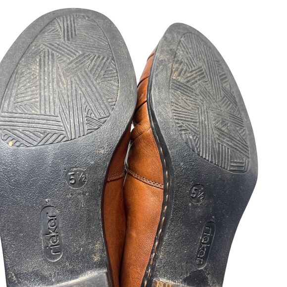 Rieker Brown Leather Slip On Ruched Loafers Slip On Comfort Career Womens 5.5 - Picture 6 of 8